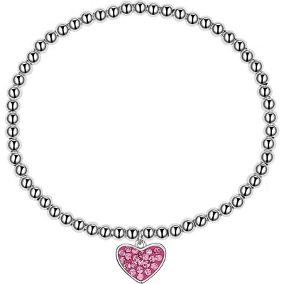 Lily Nily Kids' Crystal Heart Charm Stretch Bracelet In Pink