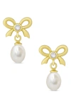 LILY NILY KIDS' CUBIC ZIRCONIA & PEARL BOW DROP EARRINGS