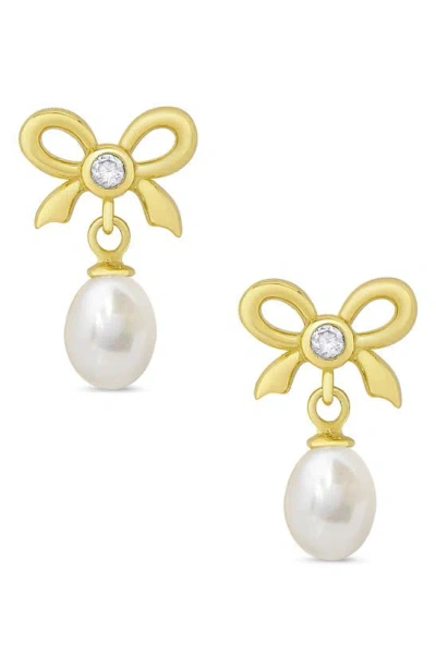 Lily Nily Kids' Cubic Zirconia & Pearl Bow Drop Earrings In Gold