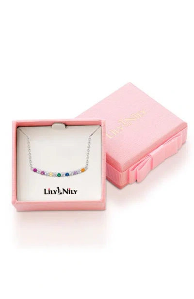 Lily Nily Kids' Cubic Zirconia Bar Pendant Necklace In Pink Multi