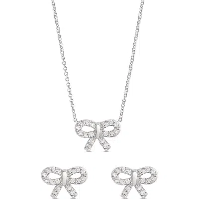 Lily Nily Kids' Cubic Zirconia Bow Stud Earrings & Pendant Necklace Set In Silver