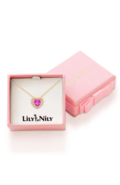 Lily Nily Kids' Cubic Zirconia Heart Halo Necklace In Dark Pink