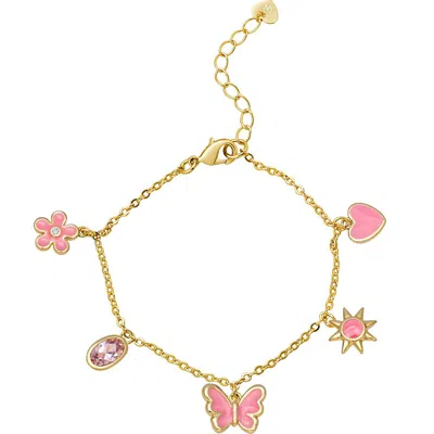Lily Nily Kids' Enamel & Cubic Zirconia Charm Bracelet In Pink