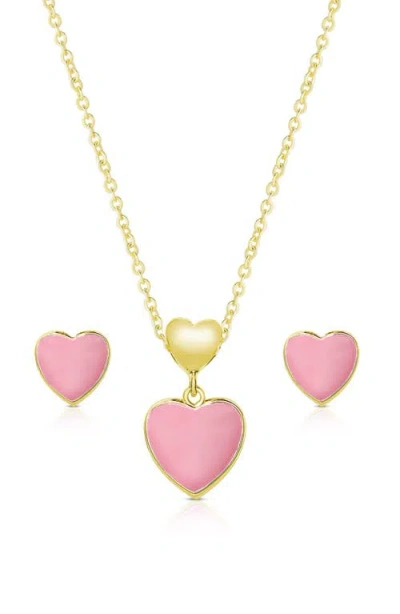 Lily Nily Kids' Heart Pendant Necklace & Stud Earrings In Pink