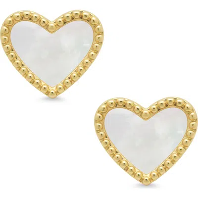 Lily Nily Kids' Mother-of-pearl Heart Stud Earrings In Gold
