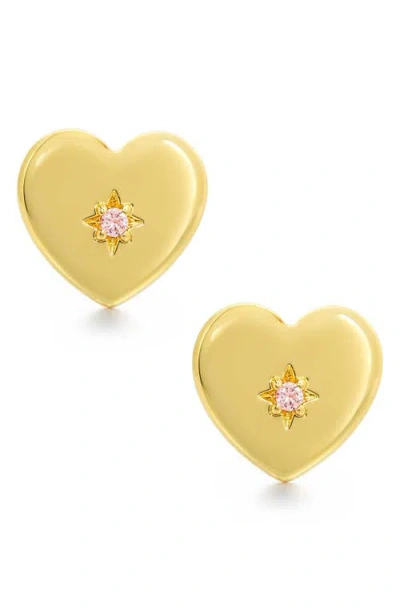 Lily Nily Kids' Pink Cubic Zirconia Heart Stud Earrings In Gold