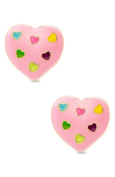 Lily Nily Kids' Puff Heart Enamel Stud Earrings In Pink