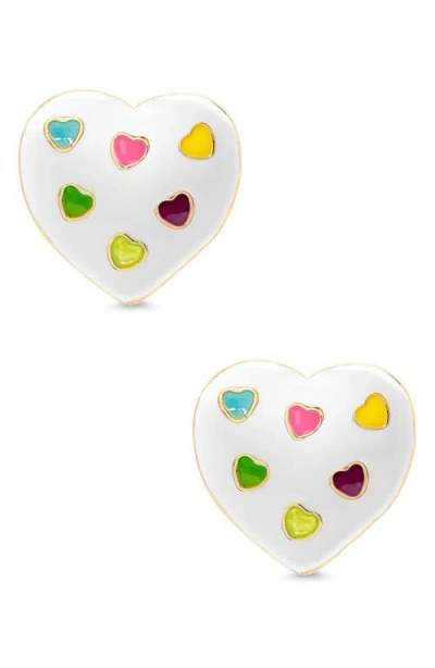 Lily Nily Kids' Puff Heart Enamel Stud Earrings In White