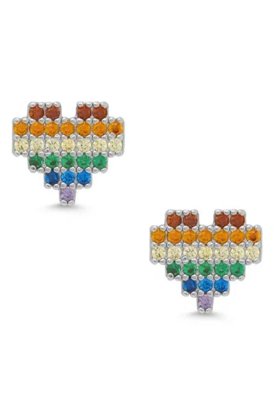 Lily Nily Kids' Rainbow Cubic Zirconia Heart Stud Earrings In Silver/rainbow