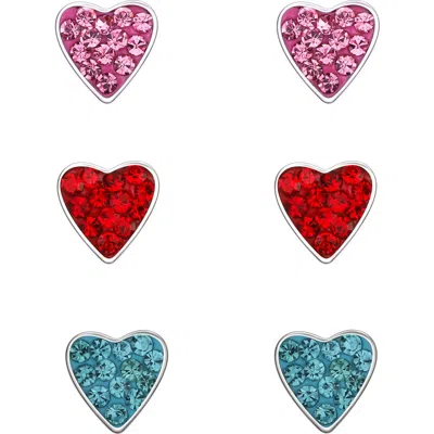 Lily Nily Kids' Set Of 3 Crystal Heart Stud Earrings In Multi
