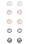 Lily Nily Kids' Set Of 5 Assorted Freshwater Pearl Stud Earrings In Multi