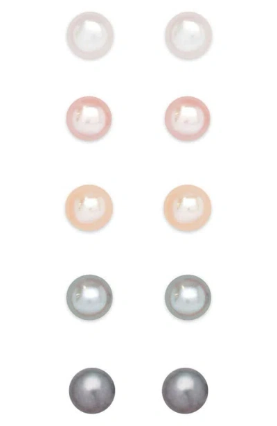Lily Nily Kids' Set Of 5 Assorted Freshwater Pearl Stud Earrings In Multi