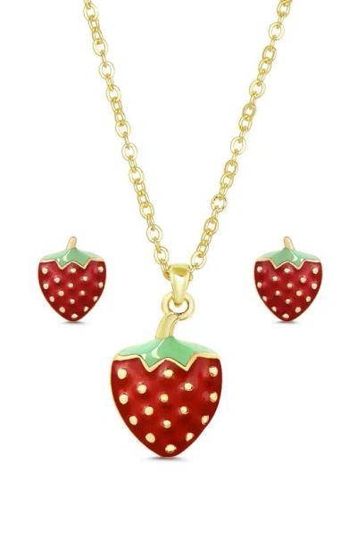 Lily Nily Kids' Strawberry Pendant Necklace & Stud Earrings Set In Gold