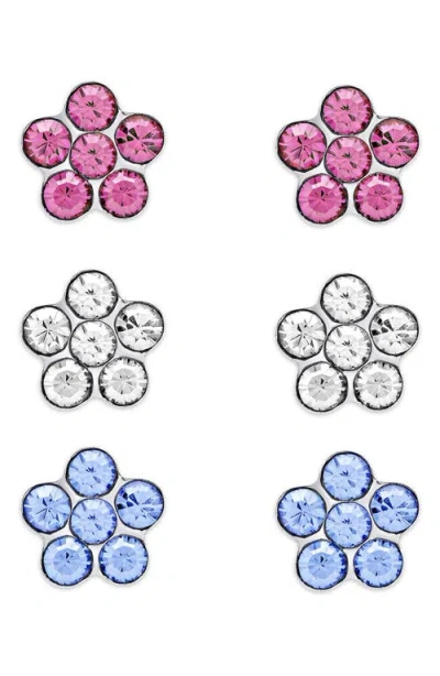 Lily Nily Set Of 3 Kids' Crystal Flower Stud Earrings In Multi