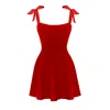 Lily Phellera Women's Lottie Mini Dress With Ties In Peony Red In Red