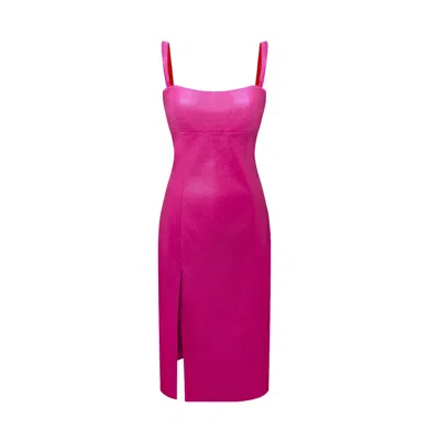 Lily Phellera Women's Pink / Purple Pigalle Leather Midi Dress In Fuchsia Pink In Pink/purple