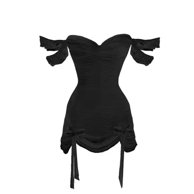 Lily Phellera Women's Toulouse Black Ruched Off-shoulder Mini Dress