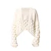 Lily Phellera Women's White Heloïse Chunky Knit Bubble Sleeve Open-front Cardigan In White