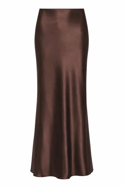 Lily Rou Women's Brown Chocolate Maxi Silk Slip Skirt