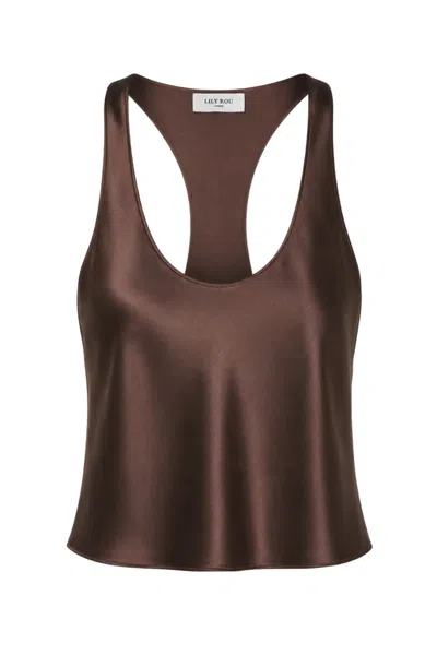 Lily Rou Women's Brown Chocolate Racer-back Silk Tank Top