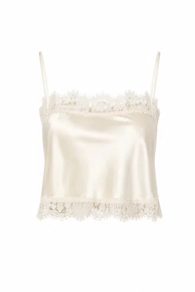 Lily Rou Women's White Cream Lace Trim Cropped Silk Top