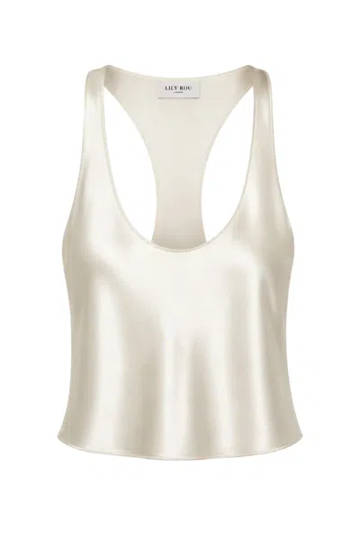 Lily Rou Women's White Cream Racer-back Silk Tank Top