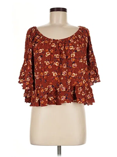 Pre-owned Lily White 3/4 Sleeve Blouse In Brown