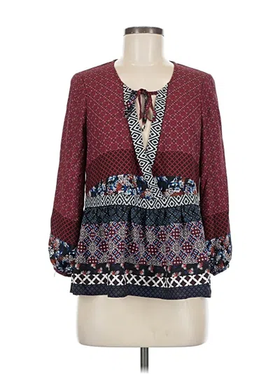 Pre-owned Lily White 3/4 Sleeve Blouse In Burgundy