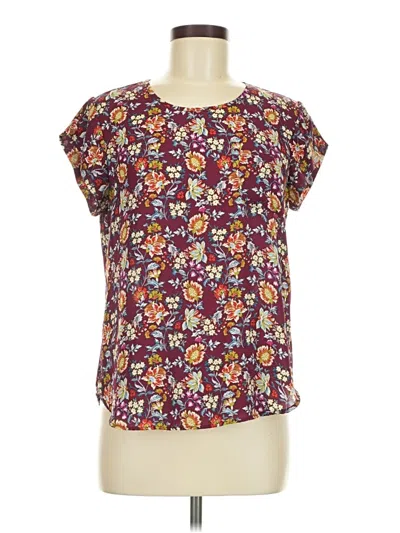 Pre-owned Lily White Short Sleeve Blouse In Burgundy