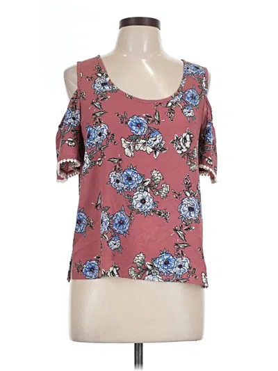 Pre-owned Lily White Short Sleeve Blouse In Burgundy