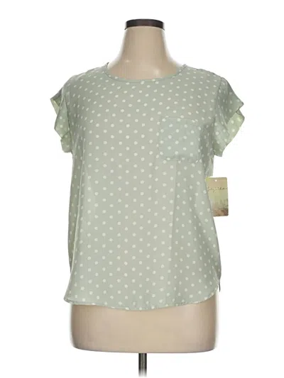 Pre-owned Lily White Short Sleeve Top Green Keyhole Neckline Tops