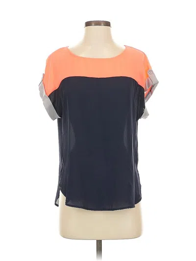 Pre-owned Lily White Short Sleeve Top Orange Color Block Pattern Square Neckline Tops