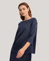 Lilysil 3/4 Sleeve Boat Neck Silk Blouse For Women In Blue