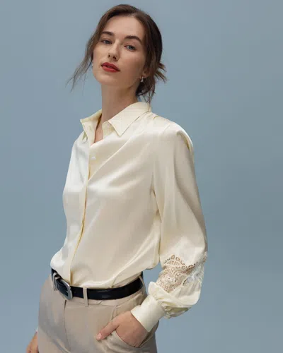 Lilysil Armeria Lace Silk Blouse For Women In Beige
