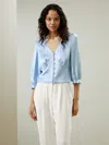 Lilysil Fitted Retro Corset Silk Top For Women In Blue