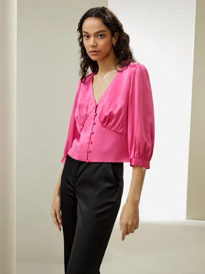 Lilysil Fitted Retro Corset Silk Top For Women In Pink