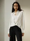 Lilysil Hem Pleated Silk Blouse For Women In White