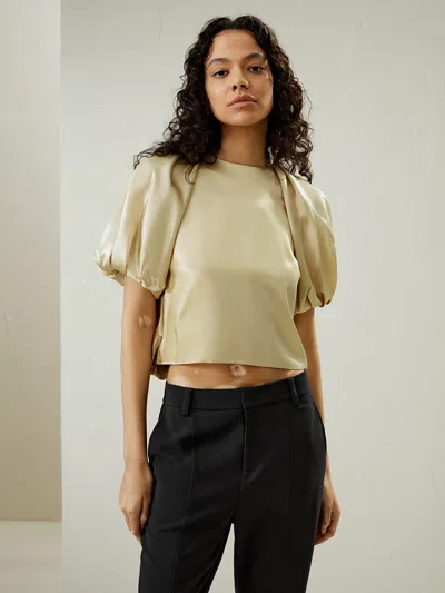 Lilysil Puff Short Sleeve Watershine Silk Top For Women In Gold