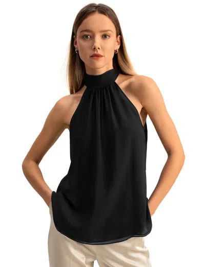 Lilysil Silk Georgette Halter Neck Top For Women In Black