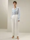 Lilysil Silk V-neck Ribbon Blouse For Women In Blue