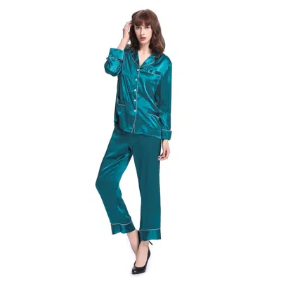 Lilysilk 22 Momme Chic Trimmed Silk Pajama Set For Women In Dark Teal