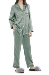 Lilysilk 22mm Gold Piping Silk Pajamas Set In Avocado Green