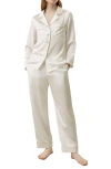 Lilysilk 22mm Gold Piping Silk Pajamas Set In Natural White