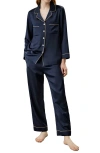 Lilysilk 22mm Gold Piping Silk Pajamas Set In Navy Blue