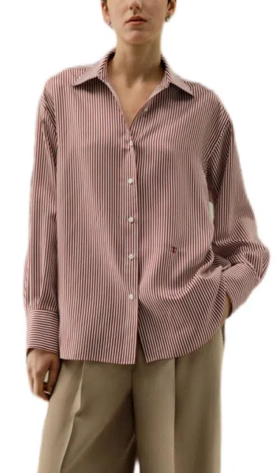 Lilysilk Ancora Red Oversized Striped Shirt In Brown