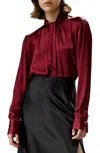 Lilysilk Asymmetrical Embellished Pleats Silk Shirt In Red