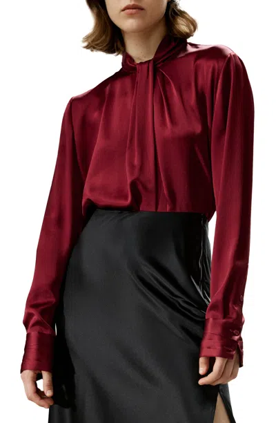 Lilysilk Asymmetrical Embellished Pleats Silk Shirt In Red