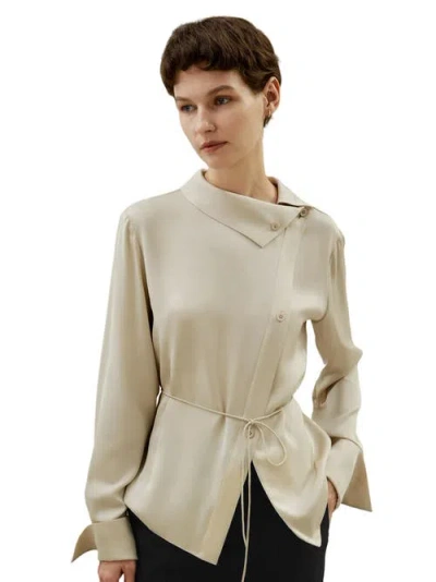 Lilysilk Asymmetrical Shirt With Waist Tie In Neutral