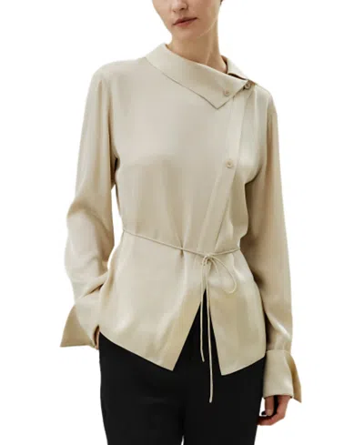 Lilysilk Asymmetrical Shirt With Waist Tie In Neutral