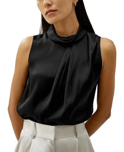 Lilysilk Asymmetrical Sleeveless Cowl Neck Top In Black